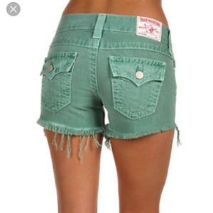 True religion size 28 green cutoff shorts